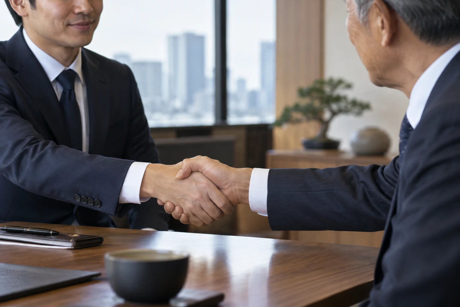 事業をつなぐパートナーシップをイメージした握手(イメージ)